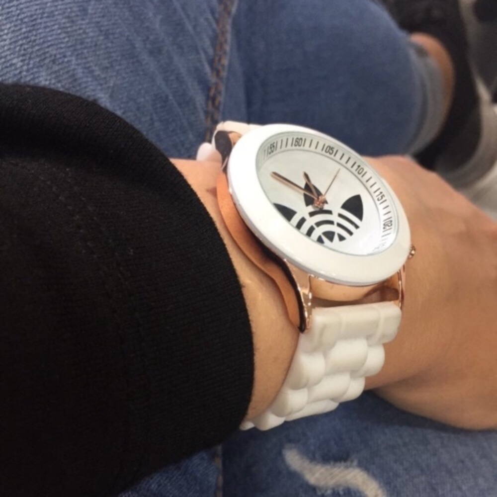 Unisex White Trefoil Sports Fashion Watch - Picture 2 of 7